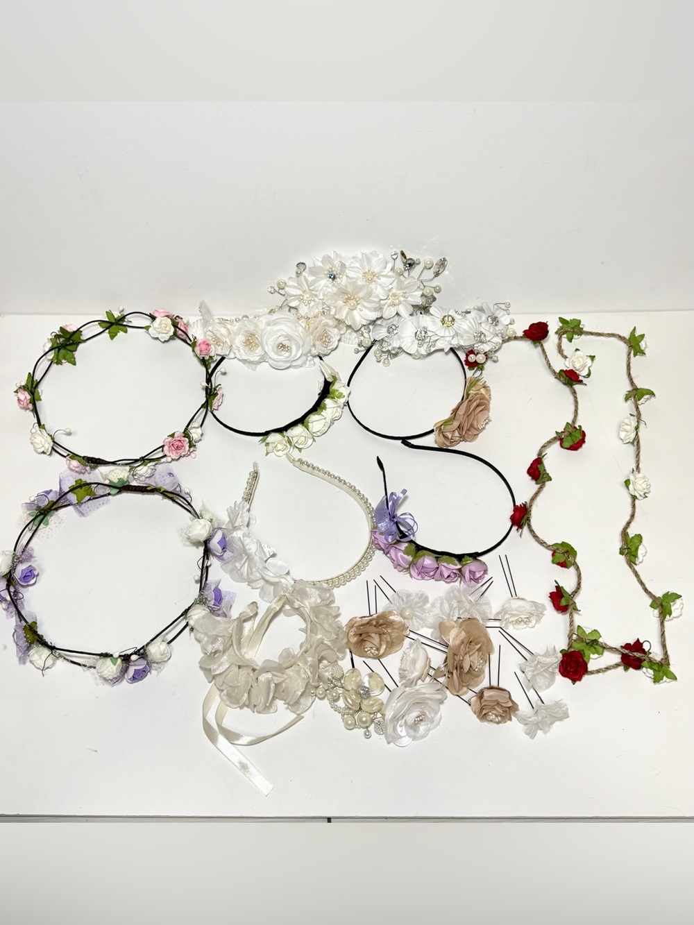 Kids Floral Hair Accessory Bundle - Flower Crowns, Headbands & Hair Pins